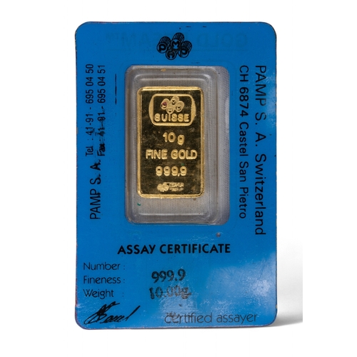18 - A 10 g. Pamp Suisse fine gold ingot