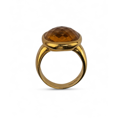 2 - A pair of 18k gold and faceted Madeira citrine earrings and ring, circa 1990.The cushion-shaped rose... 
