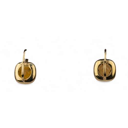 2 - A pair of 18k gold and faceted Madeira citrine earrings and ring, circa 1990.The cushion-shaped rose... 