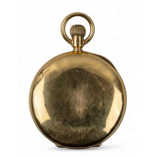 3 - Circa 1900A half-hunter yellow gold pocket watch. The white enamelled dial with black enamel Roman n... 