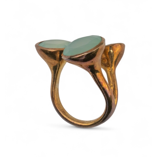 34 - Two green agate and silver-gilt dress rings, signed MestizaFinger size: L and N