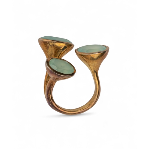 34 - Two green agate and silver-gilt dress rings, signed MestizaFinger size: L and N