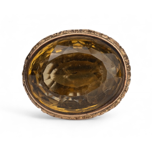57 - Antique, early 19th centuryA large gold fob seal. The oval-shaped mixed-cut smoky quartz set within ... 