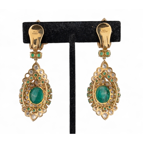87 - An impressive pair of cabochon emerald diamond pendant earrings, Vourakis, circa 1960sThe Indian-ins... 