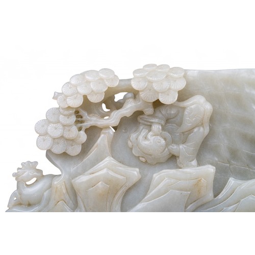 419 - Chinese, 18th century (?)A jade brush pot, the exterior carved with a male figure, trees, deer and a... 