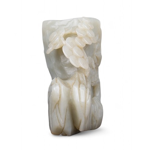 419 - Chinese, 18th century (?)A jade brush pot, the exterior carved with a male figure, trees, deer and a... 