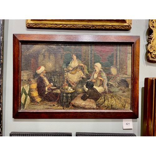 421 - Gabriel Roda (Spanish, 1865-1919)In the HaremOil on panelSigned lower left, 'G. Puig Roda'Exhibited:... 