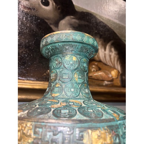 420 - Chinese, Qianlong mark and period (1735-1796)An important Imperial bronze and gilt vaseOf baluster f... 