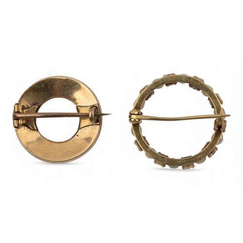11 - AntiqueTwo brooches[a] Gold pearl and sapphires[b] Split pearls and turquoise&nbsp;Weight: Approx. 6... 