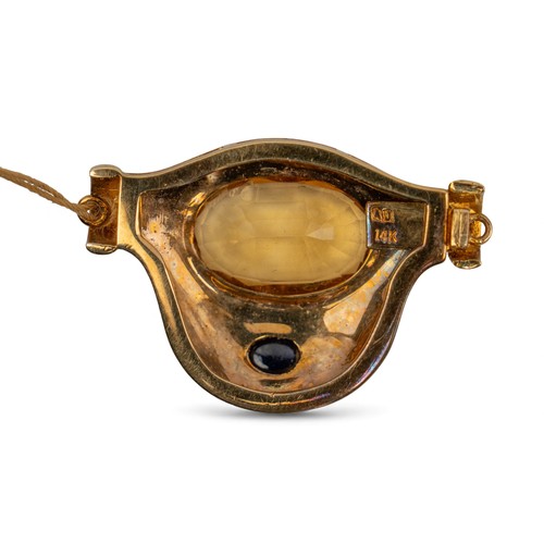 14 - A yellow gold citrine and sapphire necklace claspDimensions: Approx. 3 cm. (W)Total weight: Approx. ... 