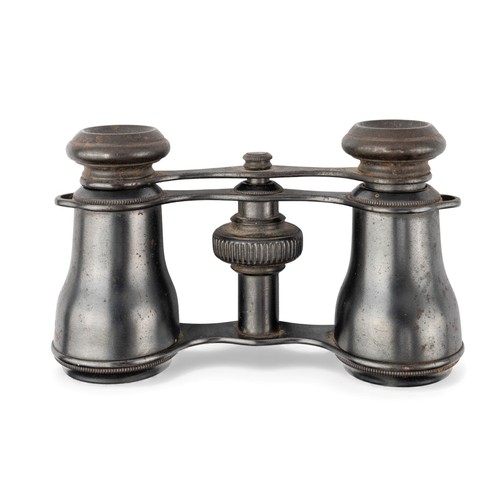 36 - A pair of Edwardian gunmetal and diamond-set opera glassesThe small pair of opera glasses with rose-... 