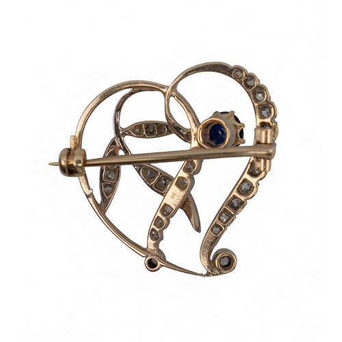 37 - An Edwardian diamond and sapphire witch&rsquo;s heart broochMounted in silver and yellow goldDimensi... 