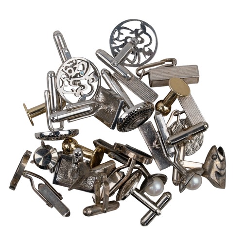 38 - A large group of silver and metal cufflinksTo include:[a] A pair of bar back silver cufflinks. Hallm... 