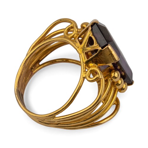 52 - Circa 1950A colour change synthetic sapphire and gold wirework dress ringWeight: Approx. 16.64 grams... 