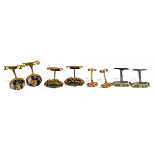 56 - Four pairs of cufflinksTo include:[a] Hermès, Paris, Silvered and yellow enamel anchor cufflinks. Si... 