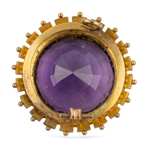 10 - AntiqueCirca 1870sAn amethyst, split pearl and gold broochThe circular cut amethyst of good colour a... 