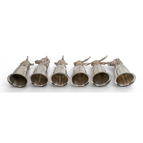 7 - Gucci, A set of six electroplate stirrup cups, circa 1970.Each with an animal head, including two ha... 