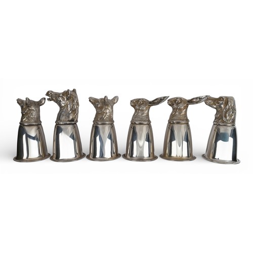 7 - Gucci, A set of six electroplate stirrup cups, circa 1970.Each with an animal head, including two ha... 