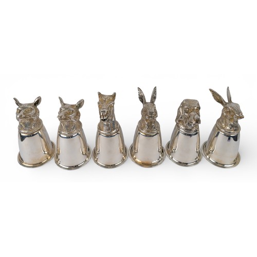 7 - Gucci, A set of six electroplate stirrup cups, circa 1970.Each with an animal head, including two ha... 