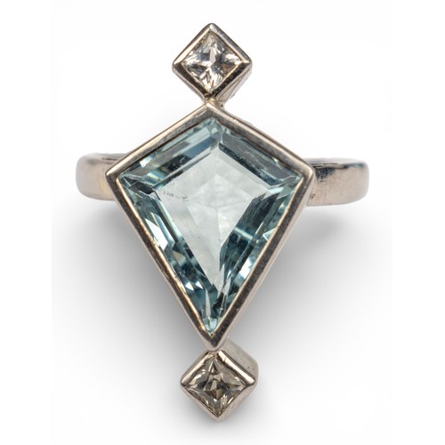 12 - Two aquamarine dress ringsThe kite-shaped ring mounted in white gold