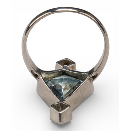 12 - Two aquamarine dress ringsThe kite-shaped ring mounted in white gold