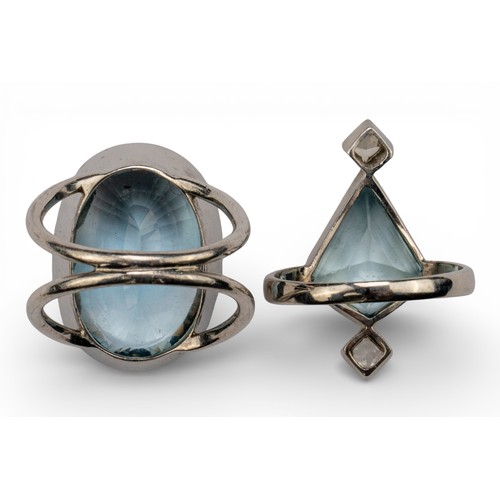 12 - Two aquamarine dress ringsThe kite-shaped ring mounted in white gold