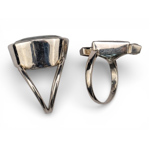 12 - Two aquamarine dress ringsThe kite-shaped ring mounted in white gold