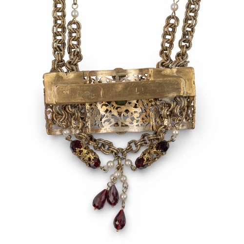 11 - Austro-Hungarian, AntiqueA gem-set necklace. The front set with split pearls and amethysts, green st... 