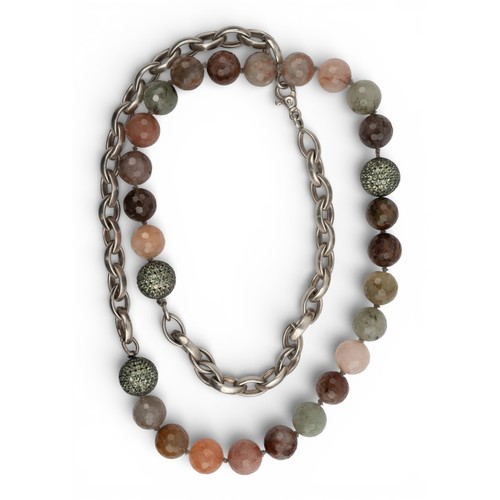 30 - ContinentalTwo gem set bead necklaces[a] A designer faceted bead necklace, with pav&eacute; set blac... 