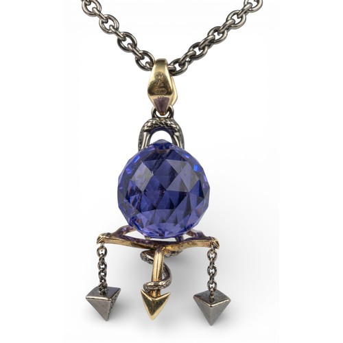 55 - Stephen WebsterA briolette amethyst pendant in the shape of an anchor and serpent in silver and gilt... 