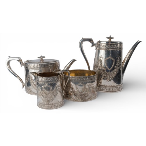Victorian, A silver tea set, including a teapot, coffee pot, creamer ...