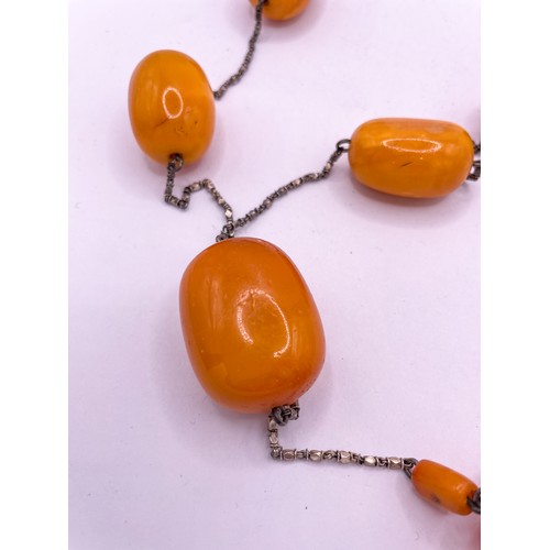 5 - Ottoman, Baltic amber bead necklace, composed of eight large butterscotch amber beads. With fine fan... 