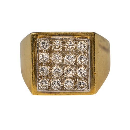 70 - British, 1970sAn 18k gold and diamond dress ring. The square top pave-set with sixteen brilliant-cut... 