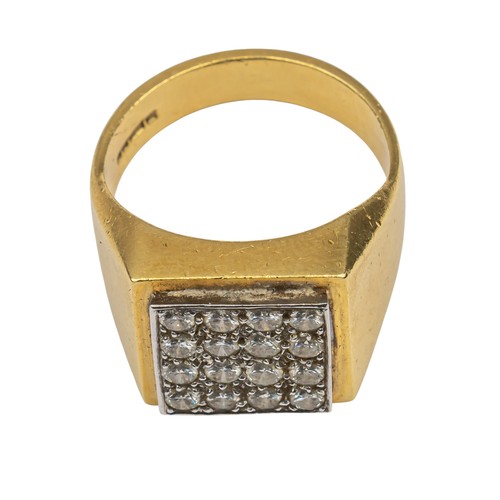 70 - British, 1970sAn 18k gold and diamond dress ring. The square top pave-set with sixteen brilliant-cut... 