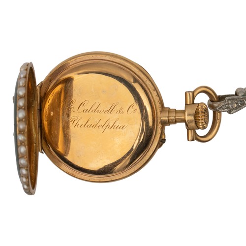 71 - Victorian, A diamond pearl watch, chain and brooch, circa 1880A J.E. Caldwell & Co, Philadelphia... 