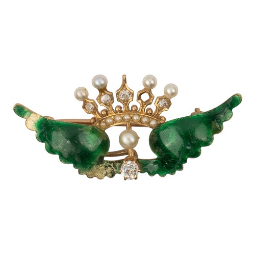 71 - Victorian, A diamond pearl watch, chain and brooch, circa 1880A J.E. Caldwell & Co, Philadelphia... 