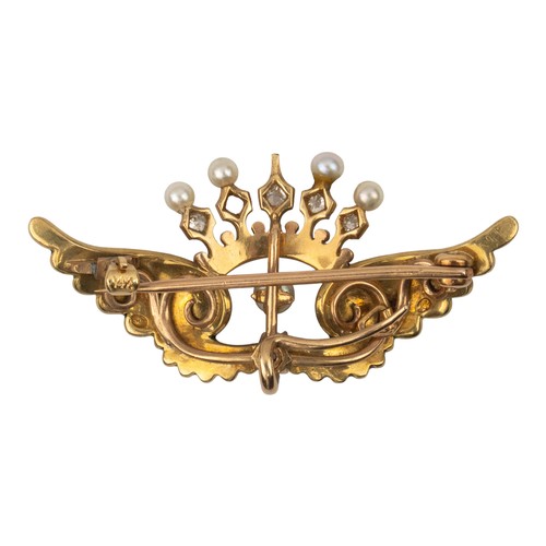 71 - Victorian, A diamond pearl watch, chain and brooch, circa 1880A J.E. Caldwell & Co, Philadelphia... 