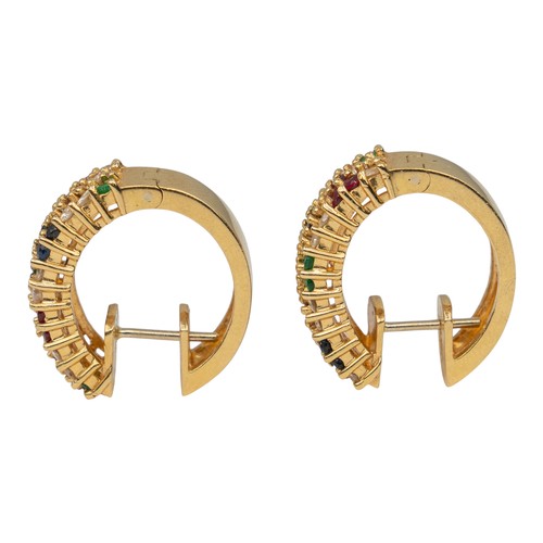 68 - A pair of multi gem-set ear clips, circa 1980Set throughout with diamonds, rubies and sapphiresTotal... 