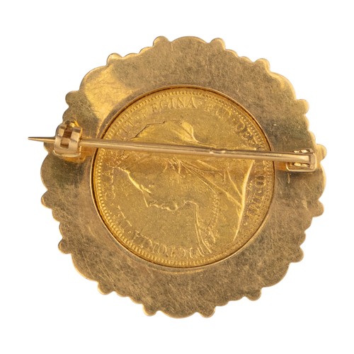 75 - Victorian, A 1901 gold sovereign mounted in yellow gold as a broochWith scallop-shaped border.Total ... 