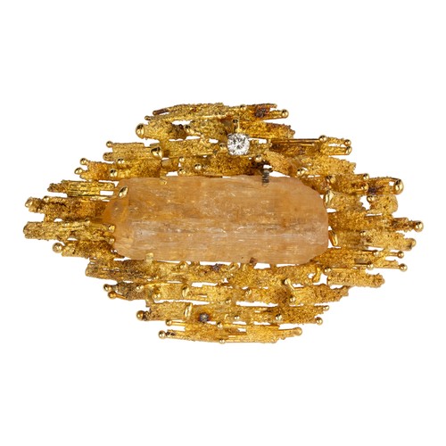 80 - Alan Martin Gard, dated 1967A bark textured abstract 18k gold topaz and diamond brooch/pendant. The ... 