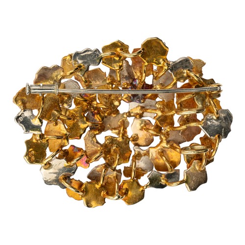 82 - Alan Martin Gard, 1969A molten three-coloured gold abstract brooch/pendant, set with four brilliant-... 
