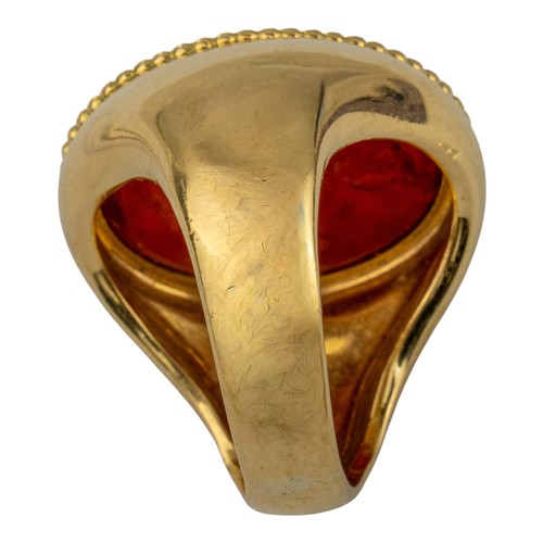 104 - Romano-Egyptian, 1st centuryA Zeus Ammon and Isis carnelian intaglio dress ring. Set in a later heav... 