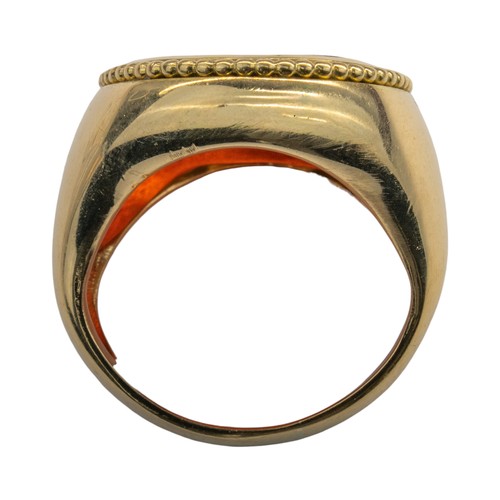 104 - Romano-Egyptian, 1st centuryA Zeus Ammon and Isis carnelian intaglio dress ring. Set in a later heav... 