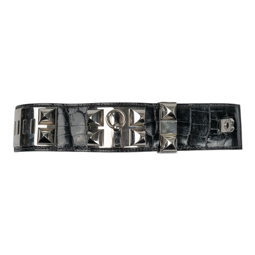 142 - Herm&egrave;s, A Collier de Chien black leather braceletTotal length: Approx. 21 cm.