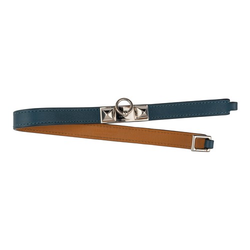 143 - Herm&egrave;s, A blue leather H braceletTogether with a pair of Herm&egrave;s black leather glovesTh... 