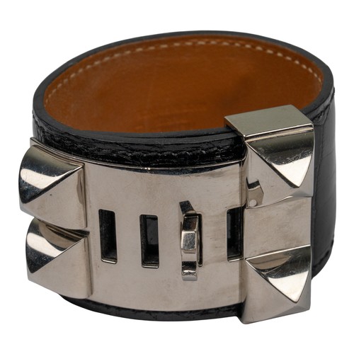 142 - Herm&egrave;s, A Collier de Chien black leather braceletTotal length: Approx. 21 cm.