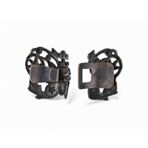 160 - A silver metal and multicoloured enamel buckle