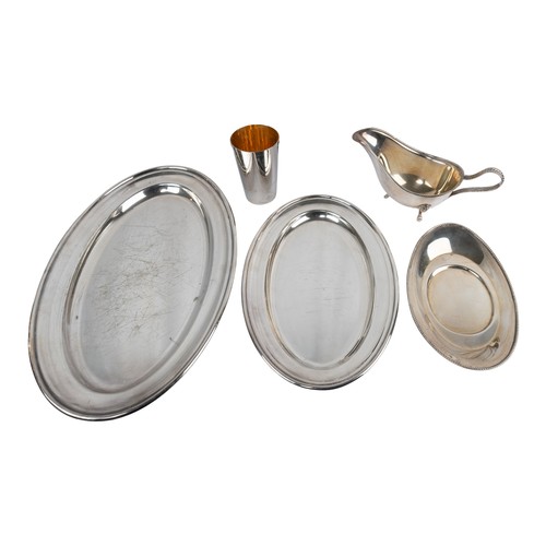 172 - A group of silver-plated items having belonged to Baroness Margaret ThatcherIncluding a tray commemo... 