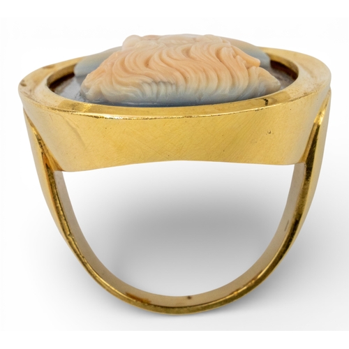96 - 17th centuryA large agate cameo of a young manSet in a modern 18k gold setting. The cameo measuring ... 