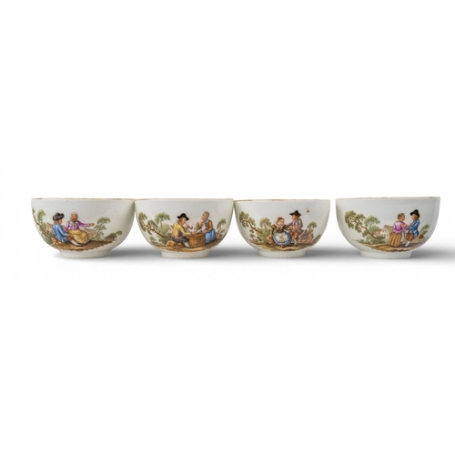 300 - An 18th century Meissen chocolate and tea setFeaturing a chocolate pot, seven cups of two differing ... 